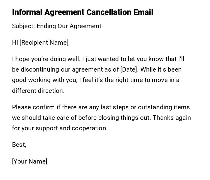 Informal Agreement Cancellation Email Informal Agreement Cancellation Email