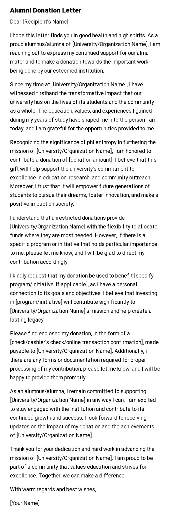Alumni Donation Letter