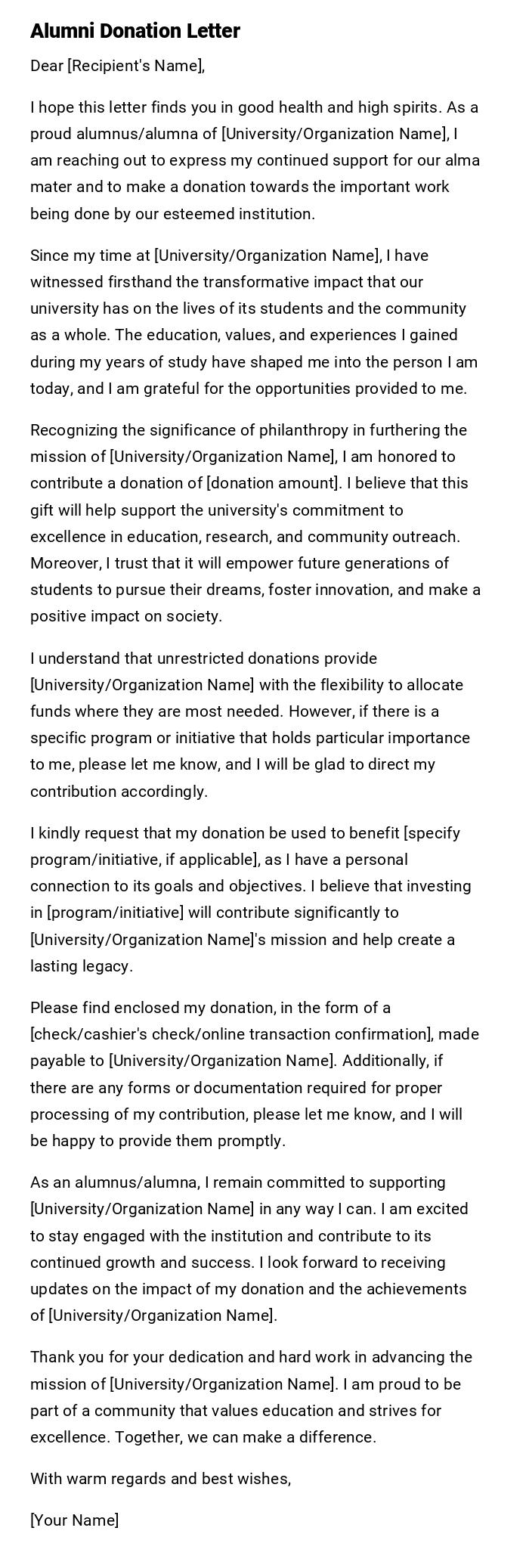 Alumni Donation Letter