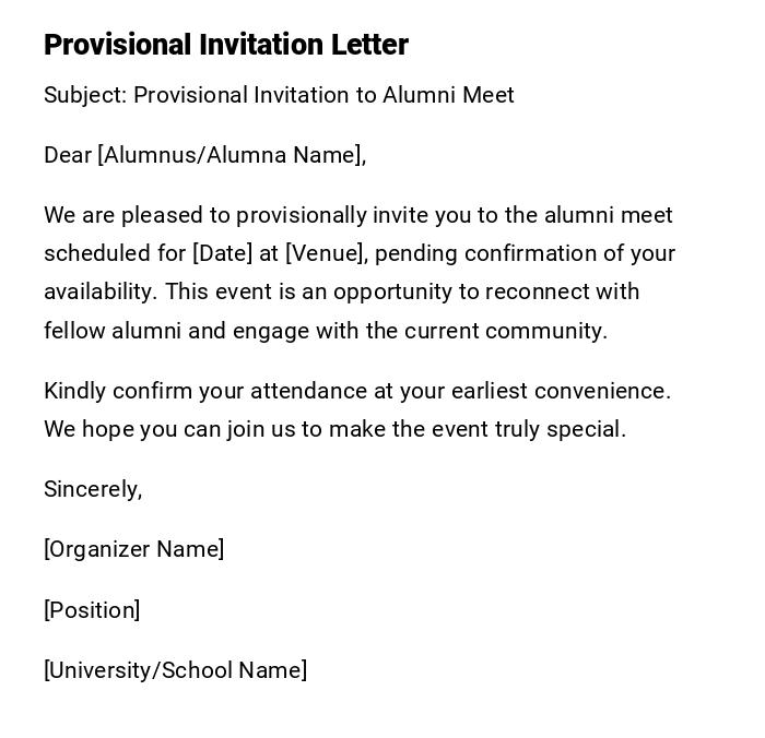 Provisional Invitation Letter Provisional Invitation Letter