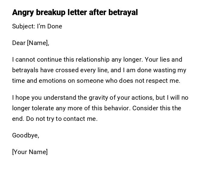 Angry breakup letter after betrayal Angry breakup letter after betrayal