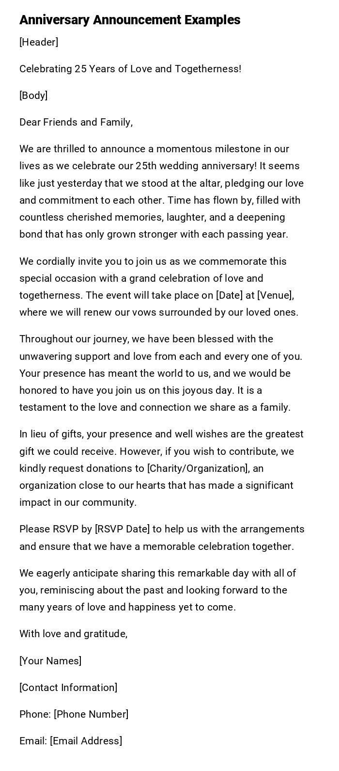 Anniversary Announcement Examples Anniversary Announcement Examples