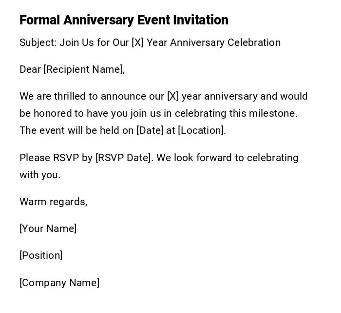 Formal Anniversary Event Invitation Formal Anniversary Event Invitation