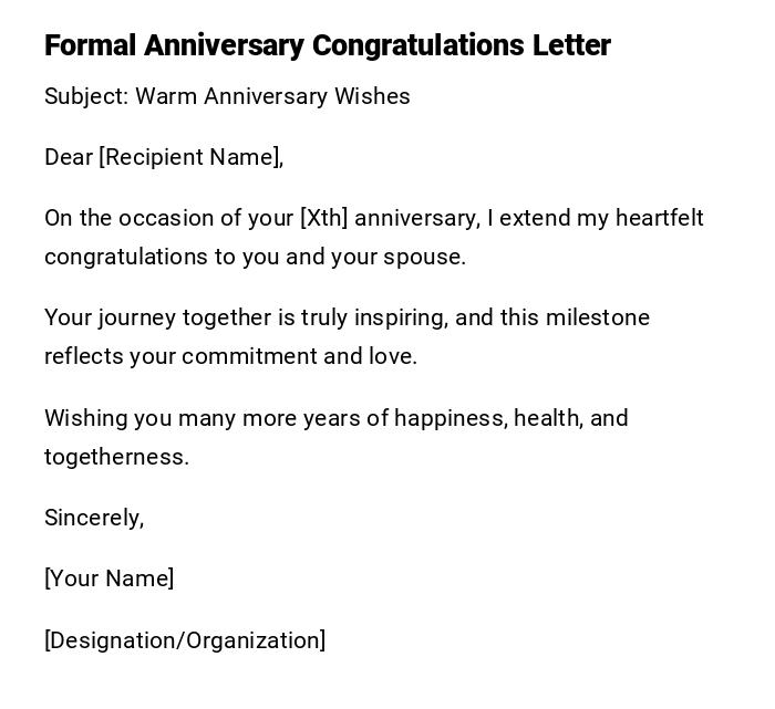 Formal Anniversary Congratulations Letter Formal Anniversary Congratulations Letter