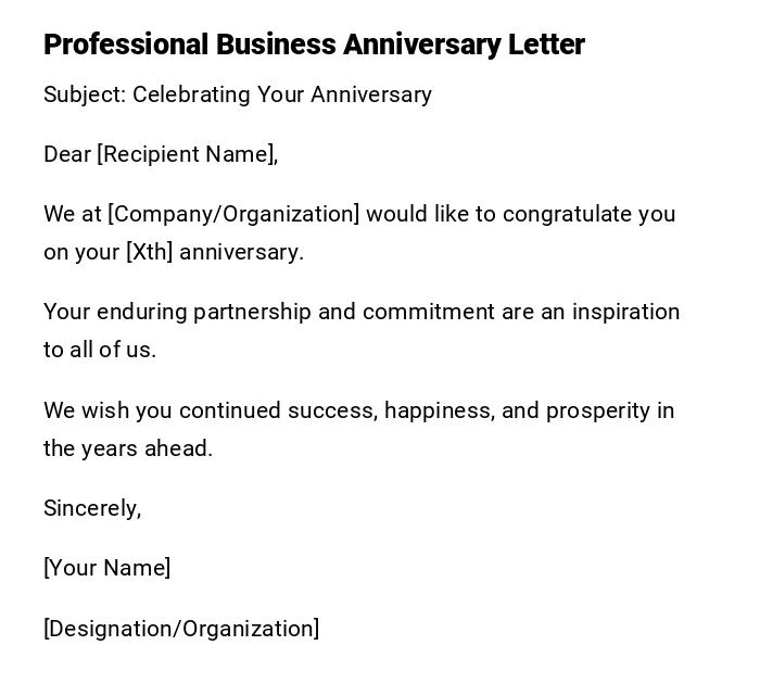 Professional Business Anniversary Letter Professional Business Anniversary Letter