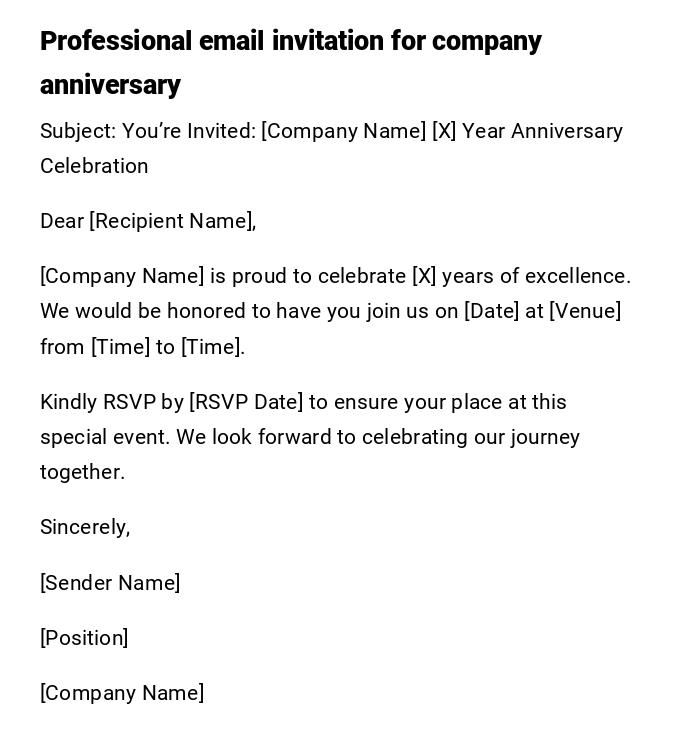 Professional email invitation for company anniversary Professional email invitation for company anniversary