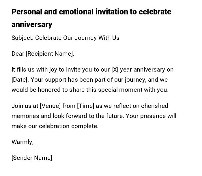 Personal and emotional invitation to celebrate anniversary Personal and emotional invitation to celebrate anniversary