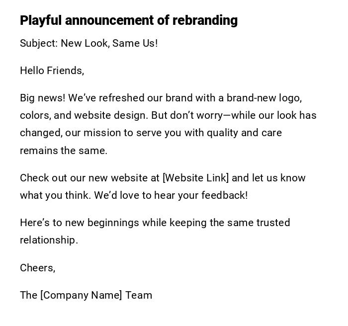 Playful announcement of rebranding Playful announcement of rebranding