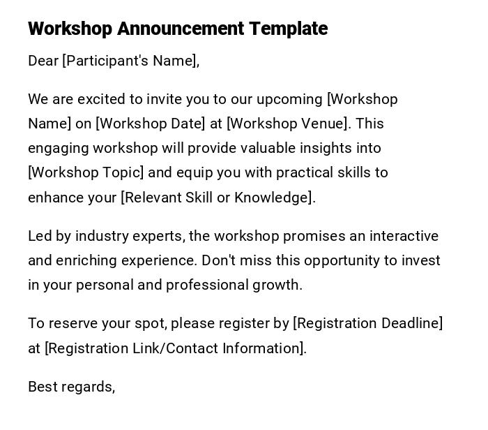 Workshop Announcement Template