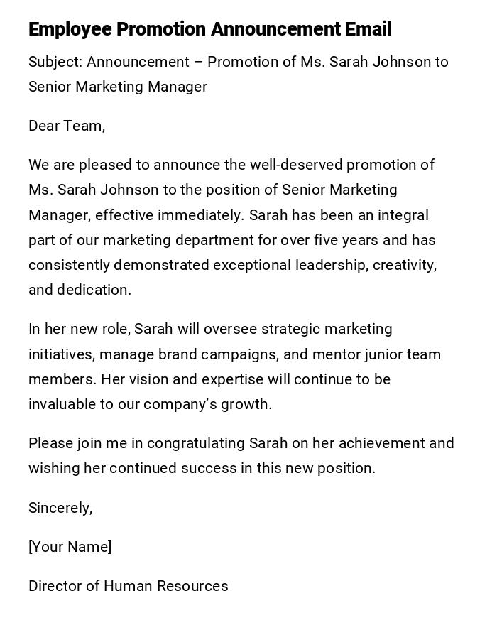 Employee Promotion Announcement Email
