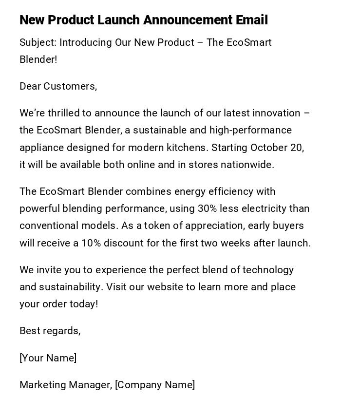 New Product Launch Announcement Email