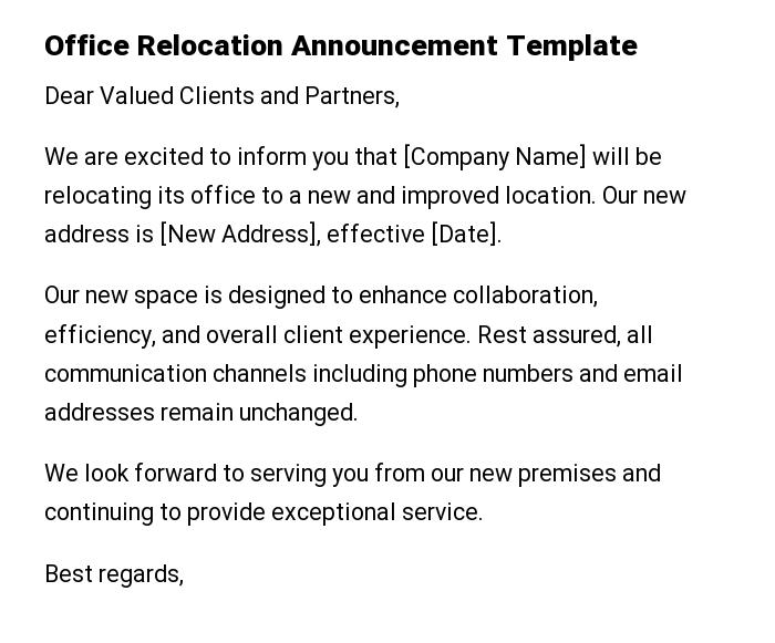 Office Relocation Announcement Template