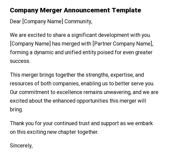 Company Merger Announcement Template