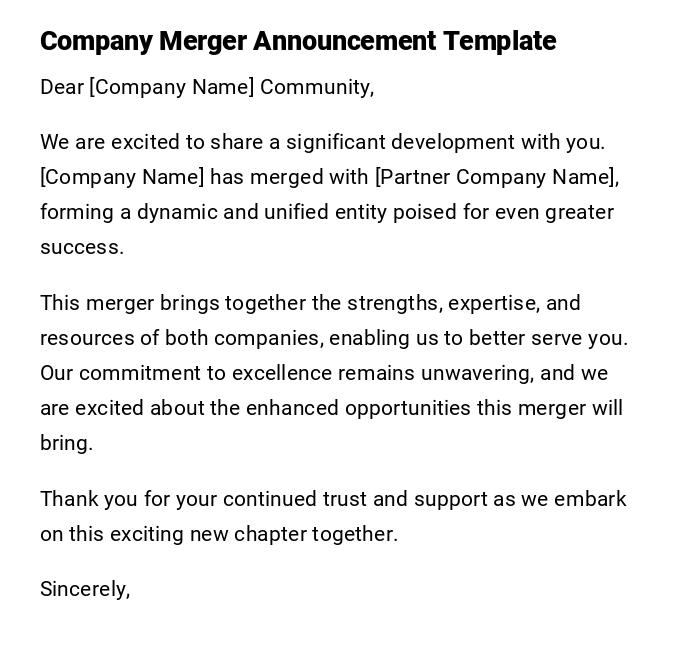 Company Merger Announcement Template