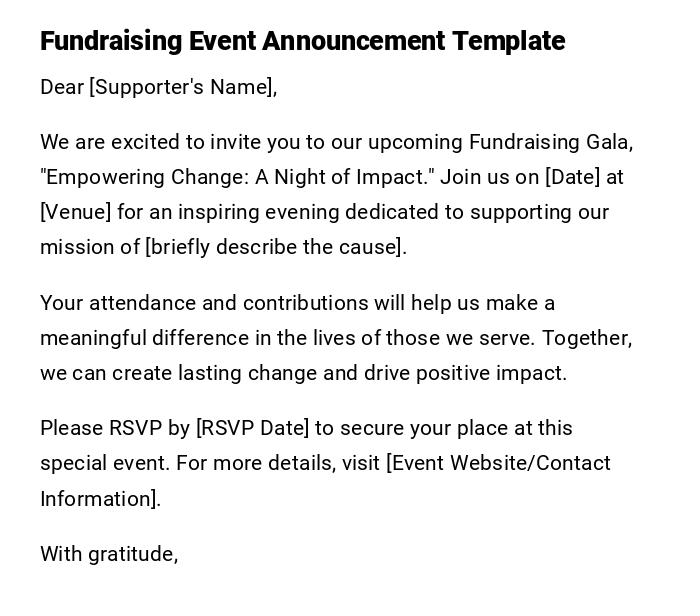 Fundraising Event Announcement Template