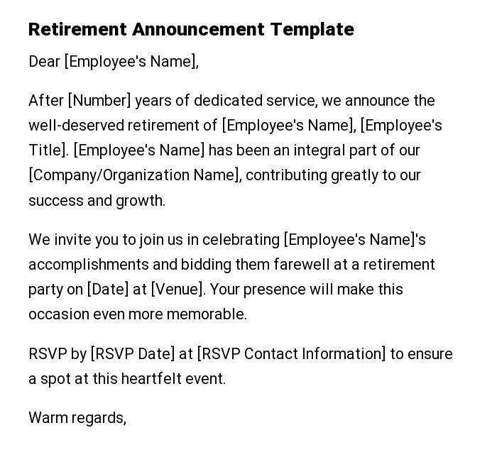 Retirement Announcement Template