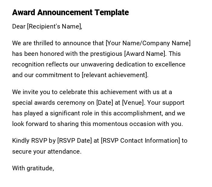 Award Announcement Template