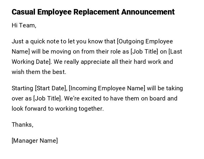 Casual Employee Replacement Announcement