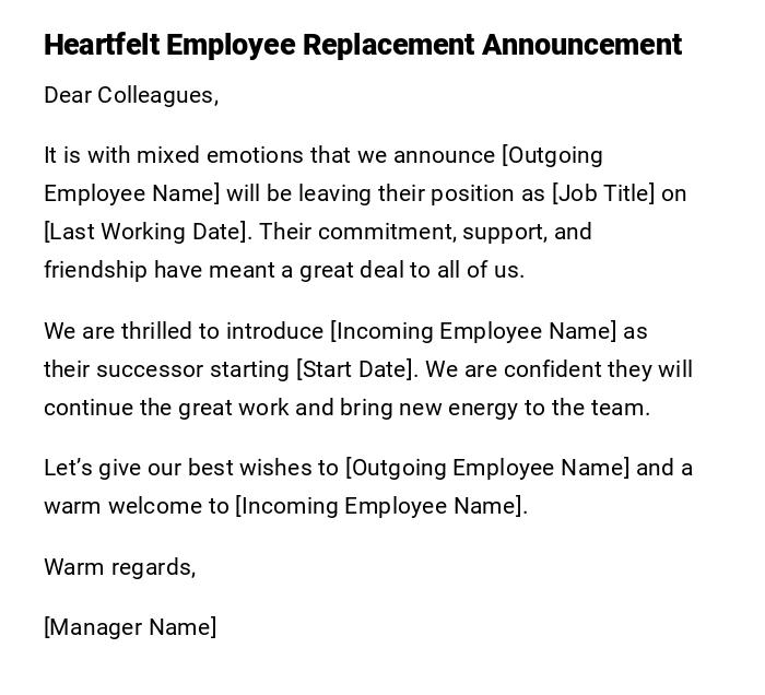 Heartfelt Employee Replacement Announcement