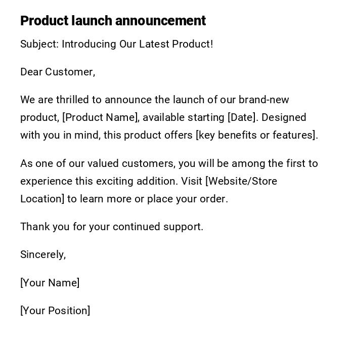 Product launch announcement Product launch announcement
