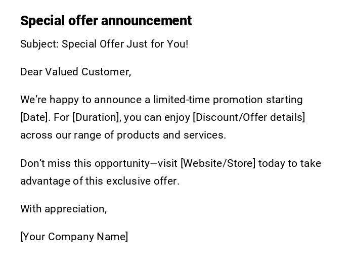 Special offer announcement Special offer announcement