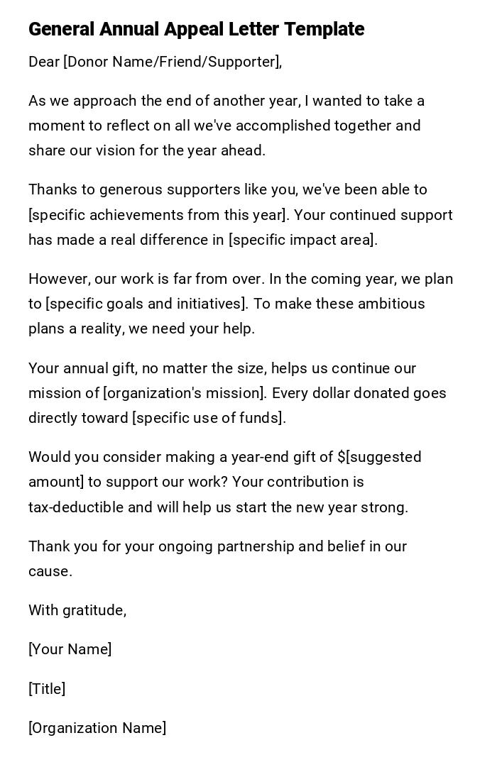 General Annual Appeal Letter Template General Annual Appeal Letter Template