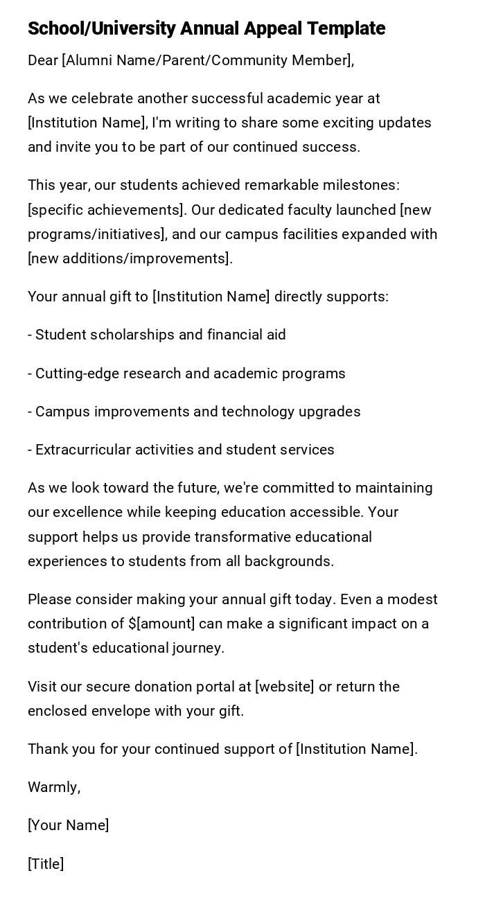 School/University Annual Appeal Template School/University Annual Appeal Template
