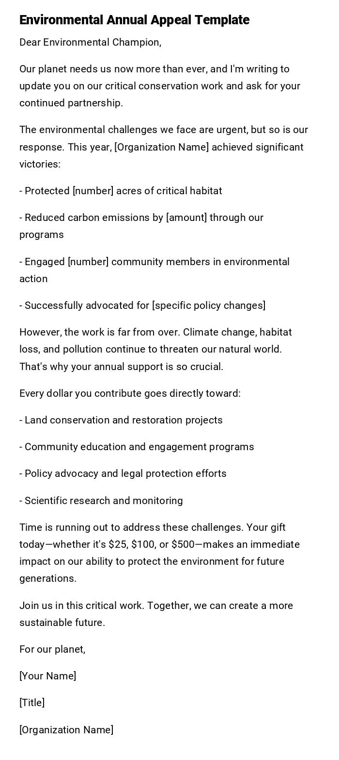 Environmental Annual Appeal Template Environmental Annual Appeal Template