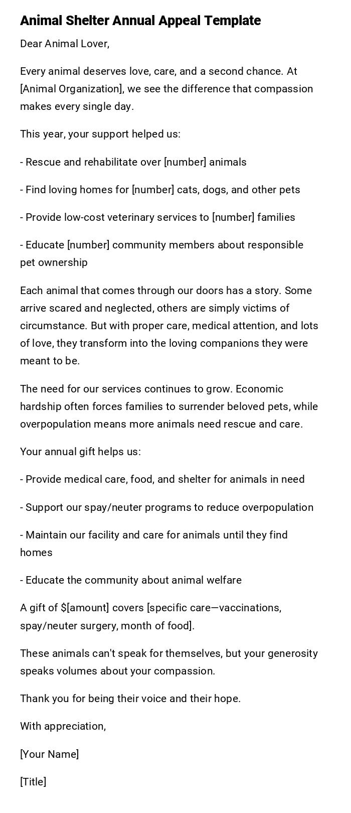 Animal Shelter Annual Appeal Template Animal Shelter Annual Appeal Template