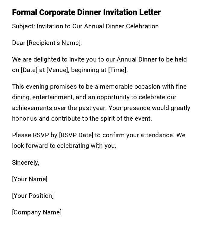 Formal Corporate Dinner Invitation Letter Formal Corporate Dinner Invitation Letter
