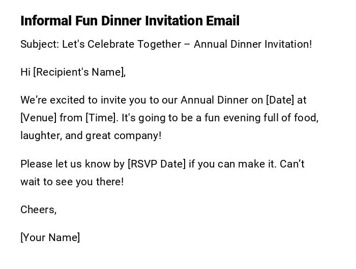Informal Fun Dinner Invitation Email Informal Fun Dinner Invitation Email