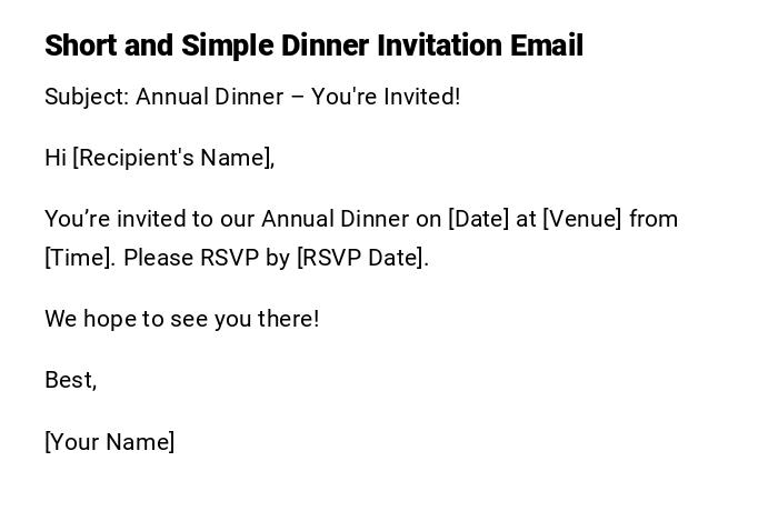Short and Simple Dinner Invitation Email Short and Simple Dinner Invitation Email