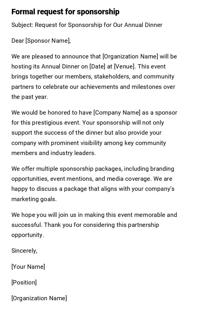 Formal request for sponsorship