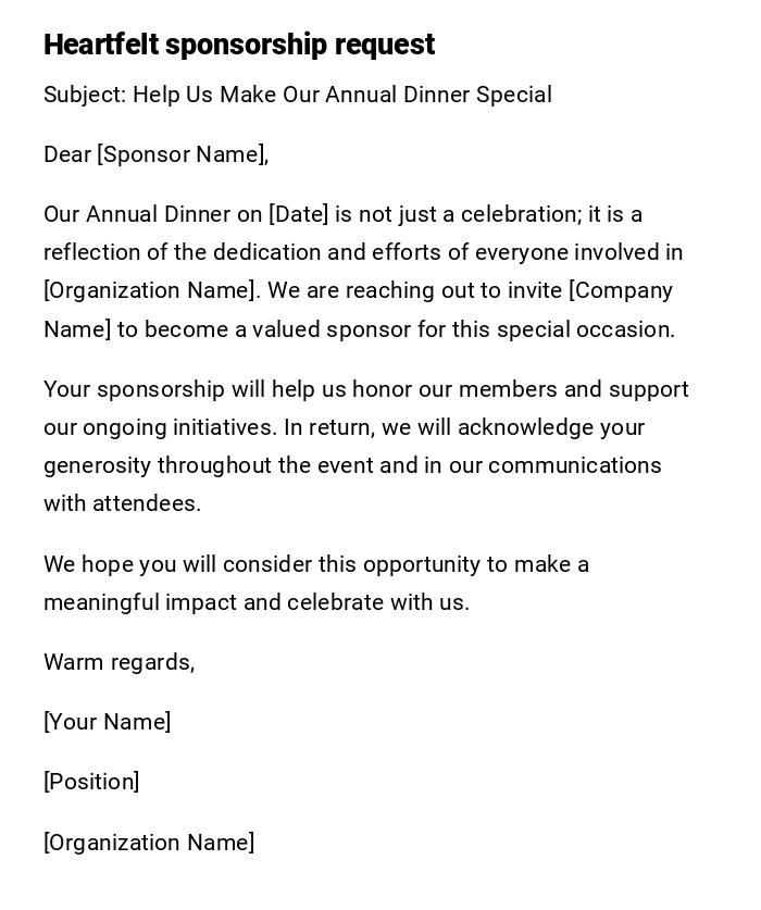 Heartfelt sponsorship request