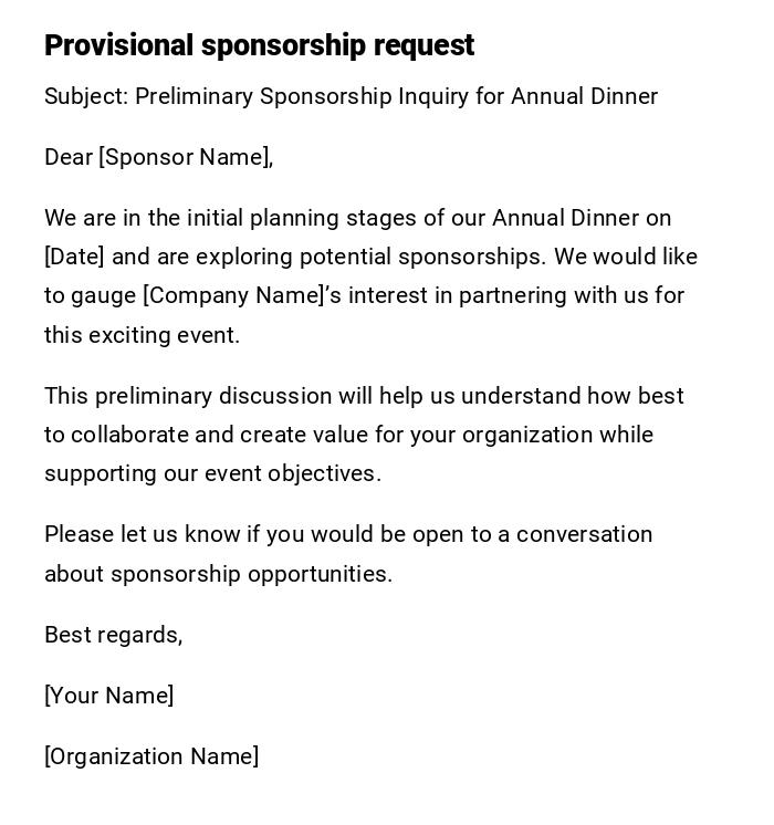 Provisional sponsorship request