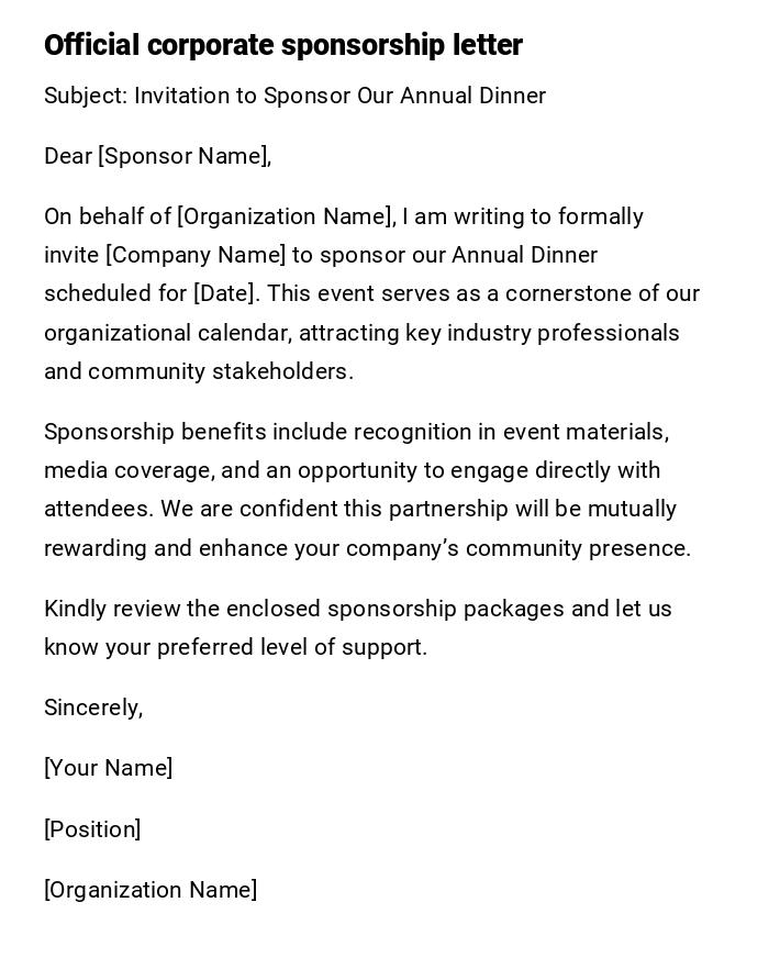 Official corporate sponsorship letter