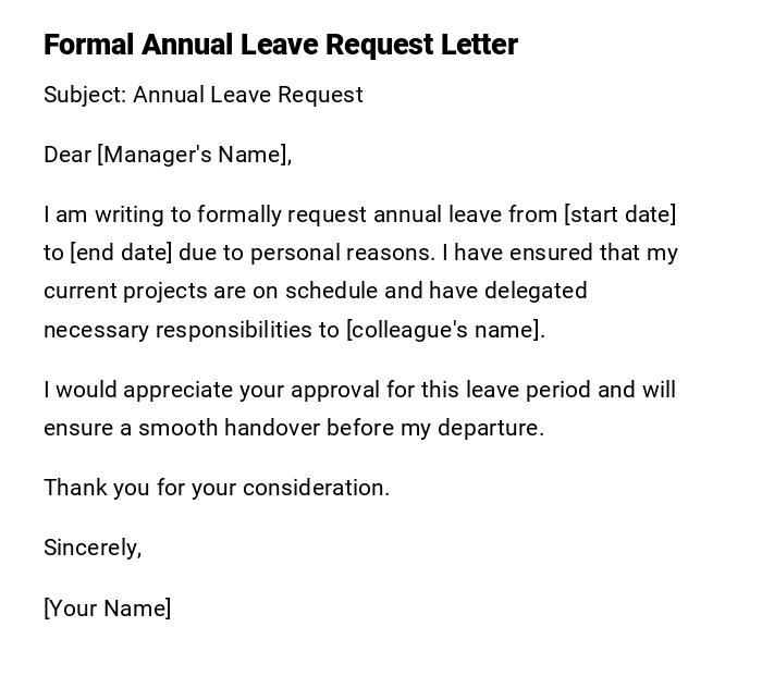 Formal Annual Leave Request Letter Formal Annual Leave Request Letter