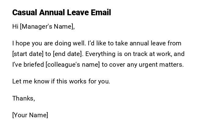 Casual Annual Leave Email Casual Annual Leave Email