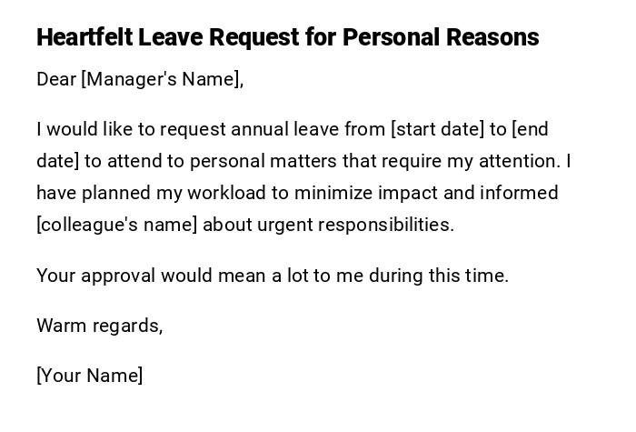 Heartfelt Leave Request for Personal Reasons Heartfelt Leave Request for Personal Reasons