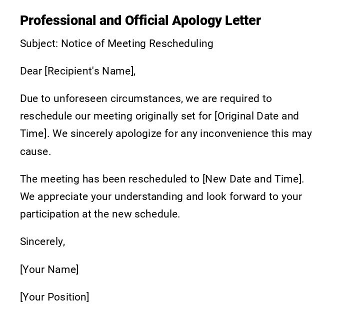 Professional and Official Apology Letter Professional and Official Apology Letter