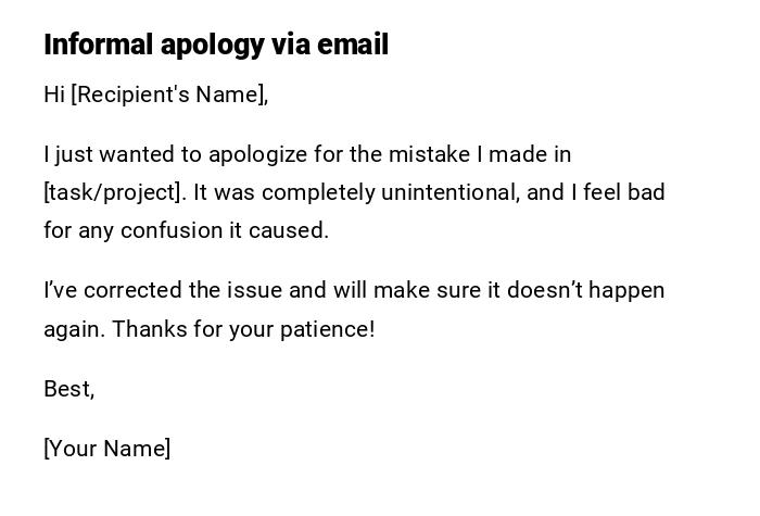 Informal apology via email Informal apology via email