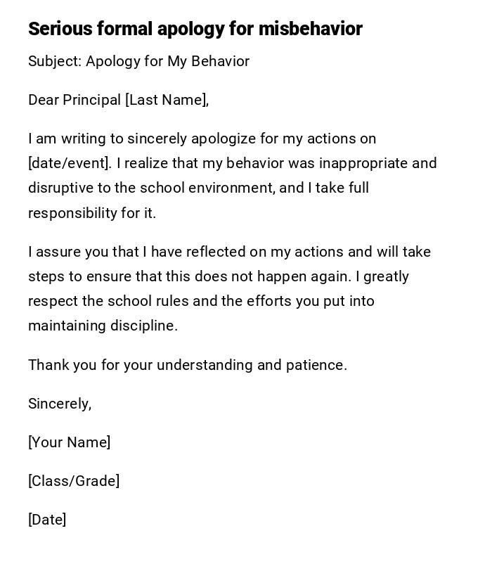 Serious formal apology for misbehavior Serious formal apology for misbehavior