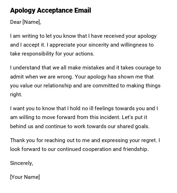 Apology Acceptance Email