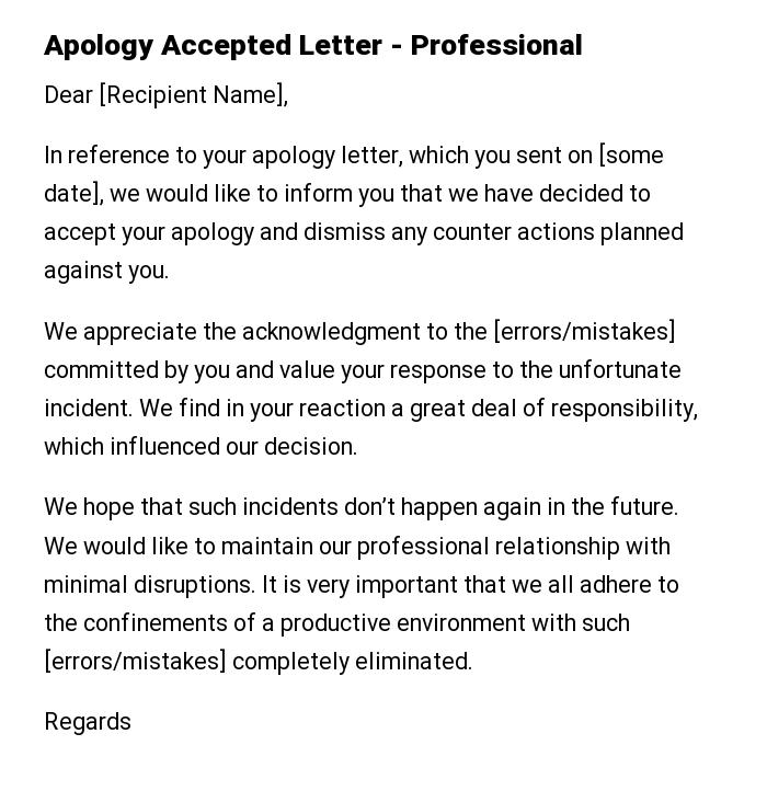 Apology Accepted Letter - Professional