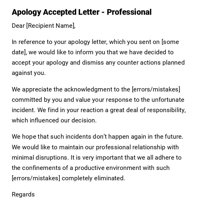 Apology Accepted Letter - Professional