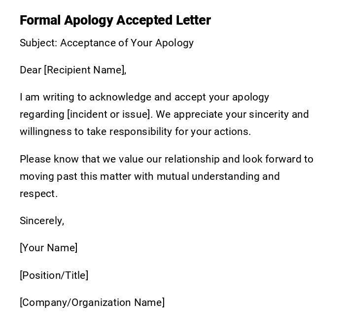 Formal Apology Accepted Letter Formal Apology Accepted Letter