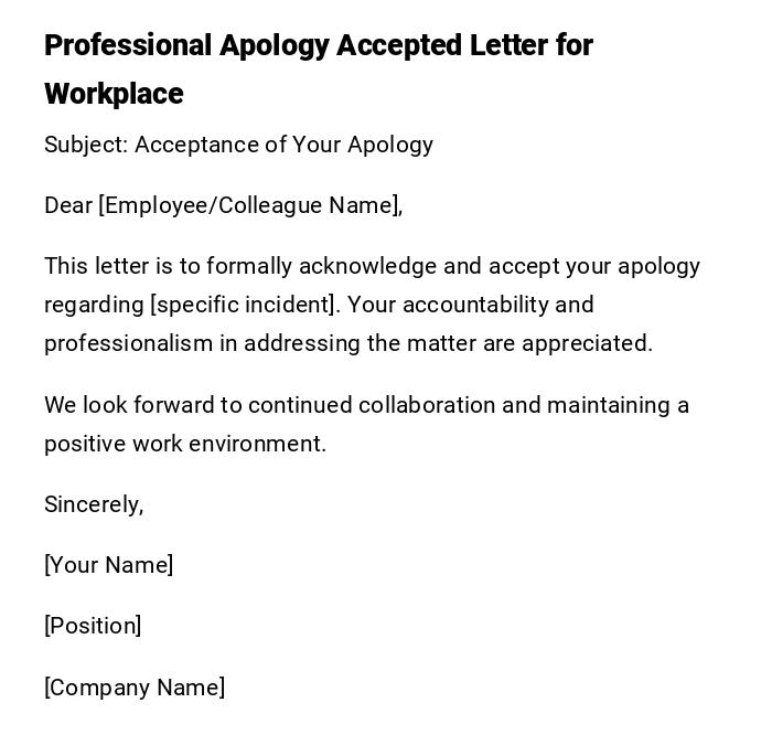 Professional Apology Accepted Letter for Workplace Professional Apology Accepted Letter for Workplace
