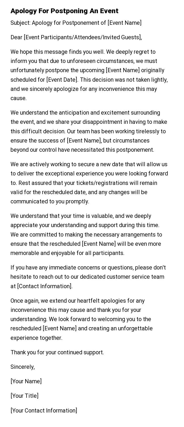 Apology For Postponing An Event