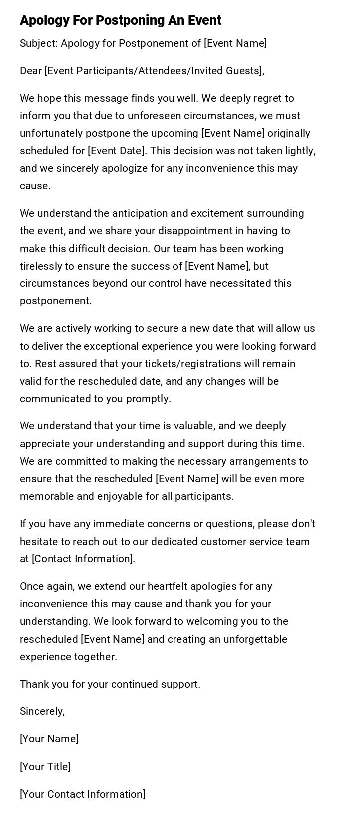 Apology For Postponing An Event