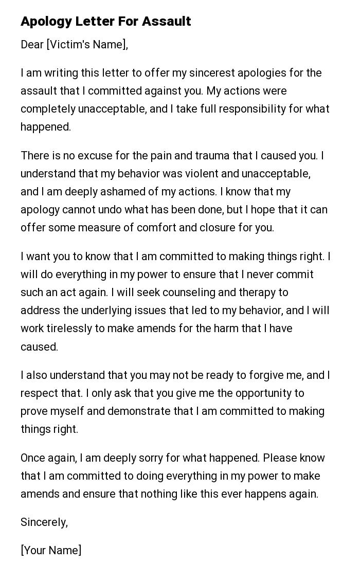 Apology Letter For Assault